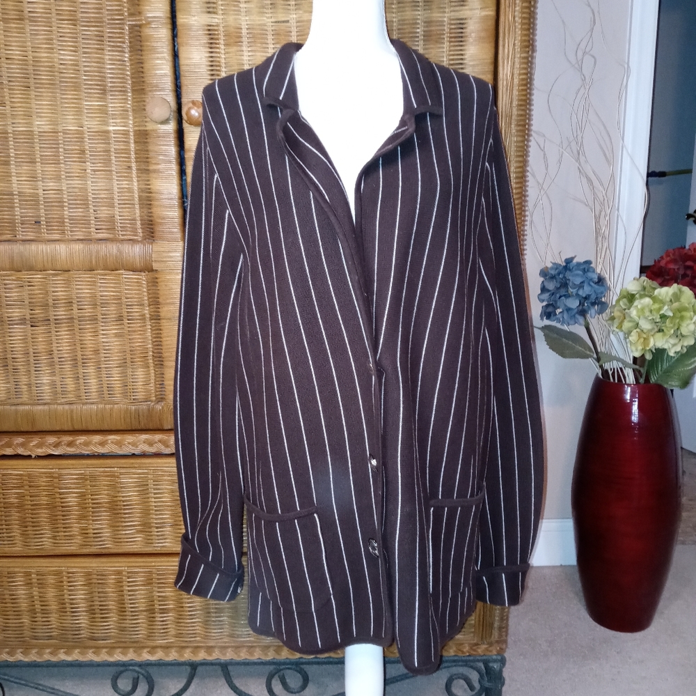 Lauren Ralph Lauren Brown Sweater with White stripes Green Label XXLARGE